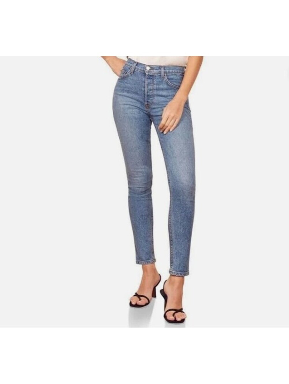 Reformation High Rise Skinny Jeans Women's 26 Actual 29x30 Maya Blue Button Fly